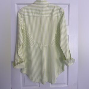 NWOT Foxcroft Heritage Non-Iron Fitted Chartreuse Striped Button Tunic Shirt 8
